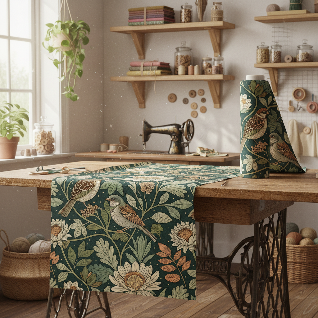 Copper Sparrow Seamless Pattern PNG | Arts & Crafts Green Floral Digital Fabric Print | Dark Academia Wallpaper File - Image 7